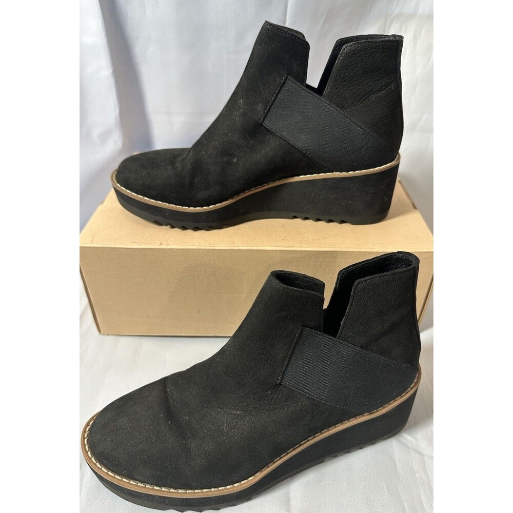 🖤Eileen Fisher Women's Lark Wedge Heel Bootie Black Suede Sz 6M EUC